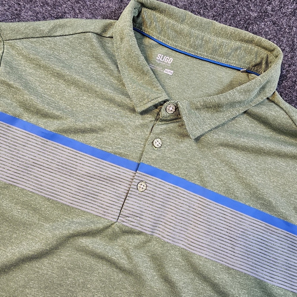 SLIGO Golf Polo Shirt Mens XXL Green Striped Performance Short Sleeve Athletic